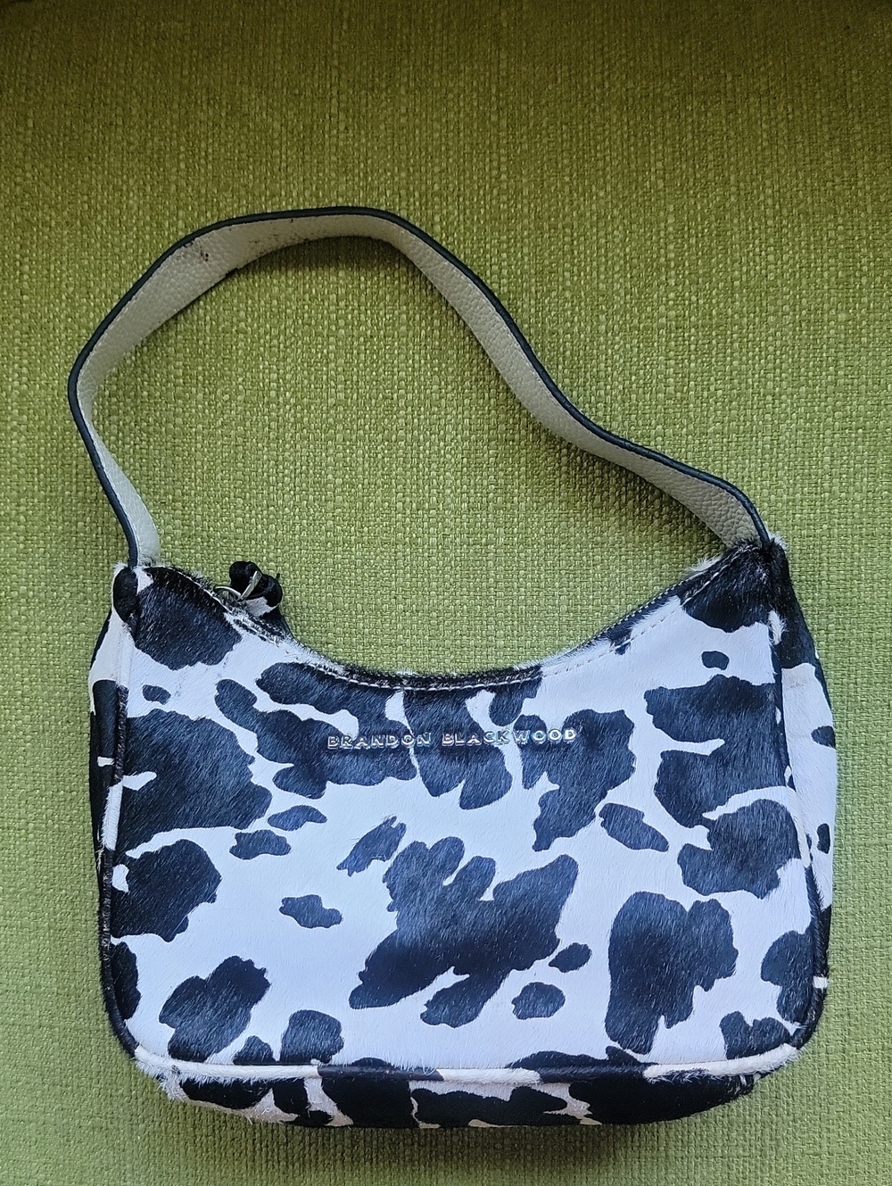 BRANDON BLACKWOOD  White Cow Print Shoulder Bag
